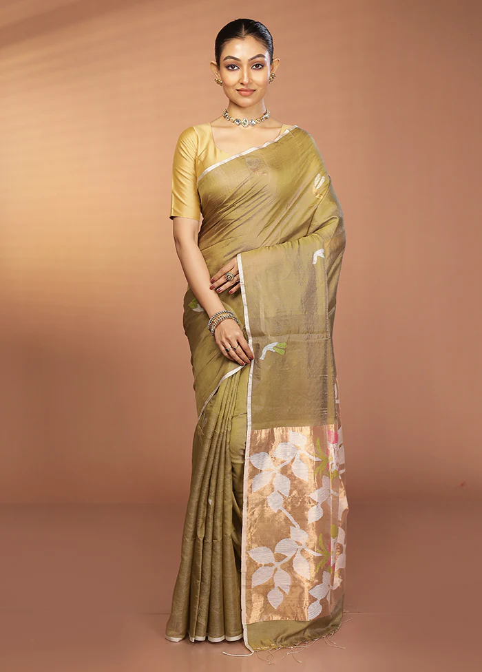 Cream Handloom Matka Pure Silk Saree With Blouse Piece - Image 2