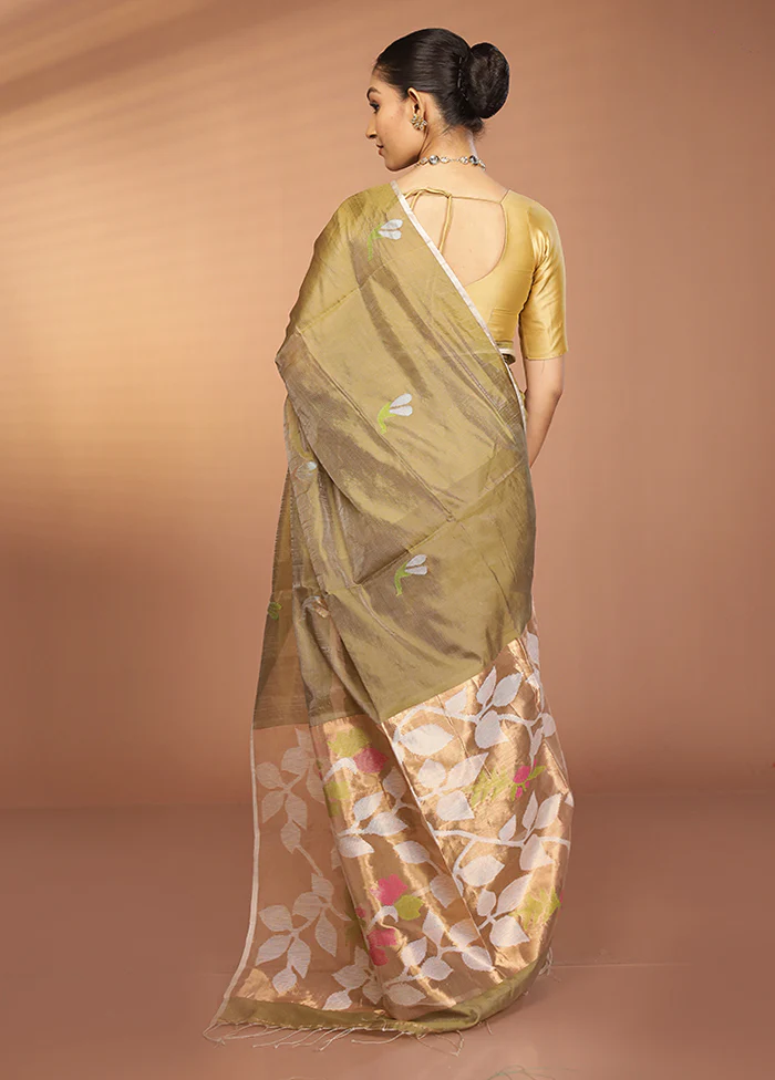Cream Handloom Matka Pure Silk Saree With Blouse Piece - Image 3