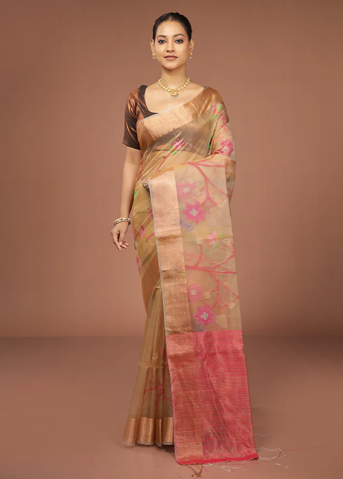 Cream Handloom Matka Pure Silk Saree With Blouse Piece - Image 2