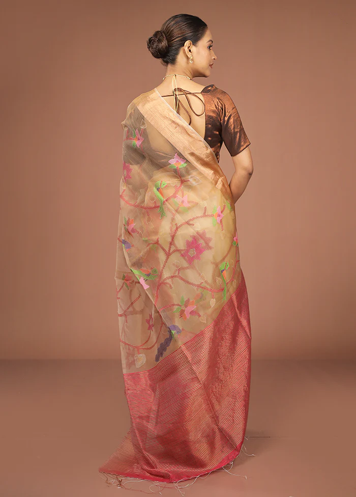 Cream Handloom Matka Pure Silk Saree With Blouse Piece - Image 3
