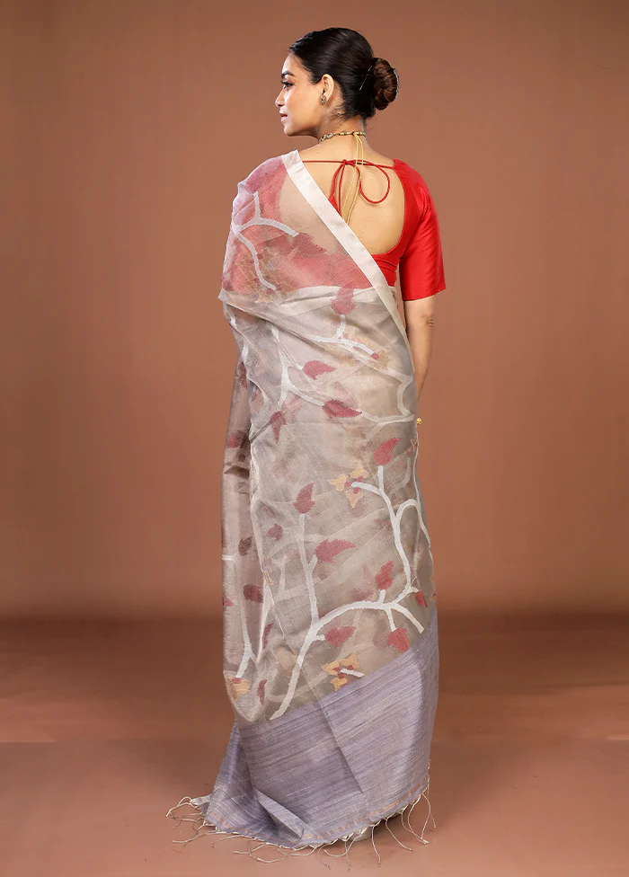 Cream Handloom Matka Pure Silk Saree With Blouse Piece - Image 3