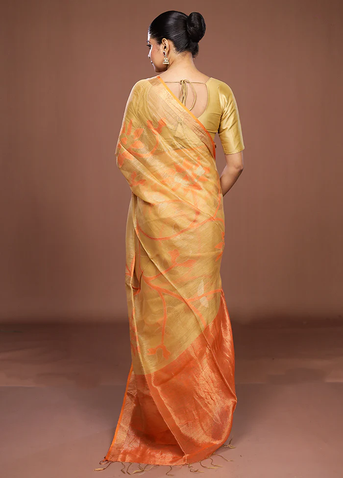 Cream Handloom Matka Pure Silk Saree With Blouse Piece - Image 3