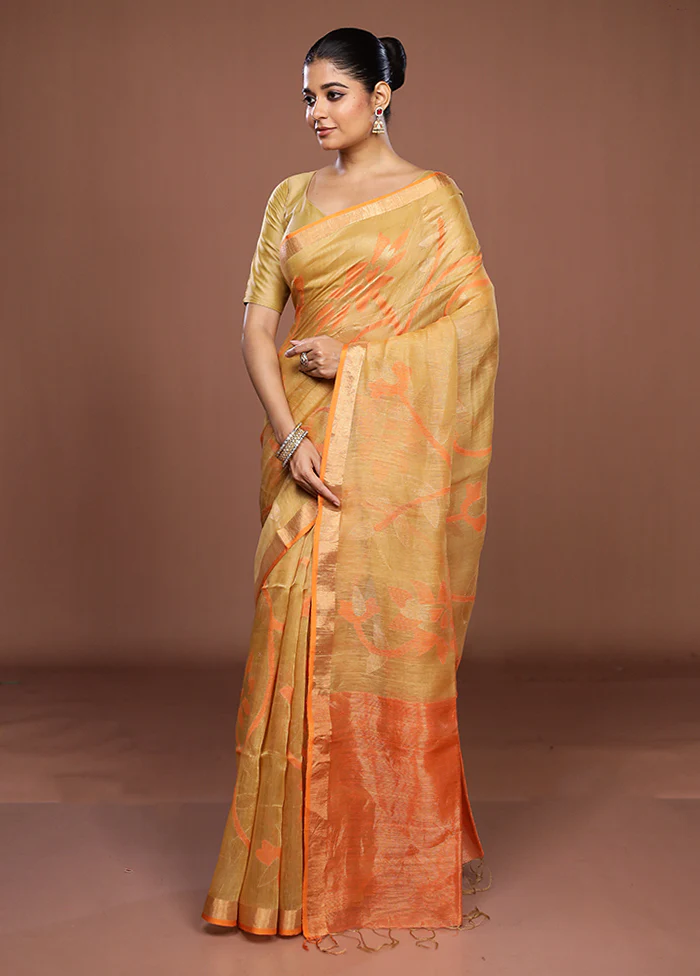 Cream Handloom Matka Pure Silk Saree With Blouse Piece - Image 4
