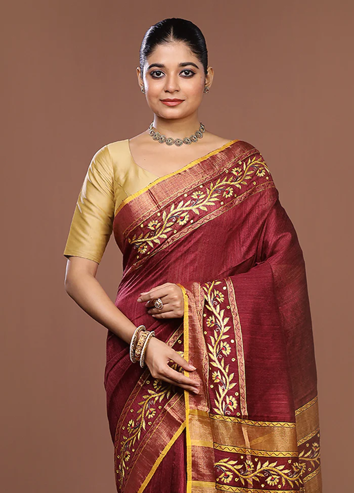Cream Handloom Matka Pure Silk Saree With Blouse Piece