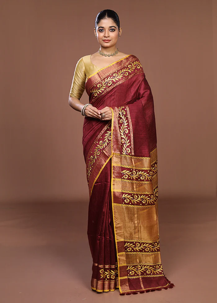 Cream Handloom Matka Pure Silk Saree With Blouse Piece - Image 2