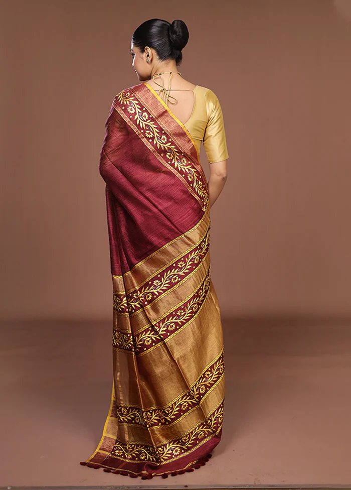 Cream Handloom Matka Pure Silk Saree With Blouse Piece - Image 3