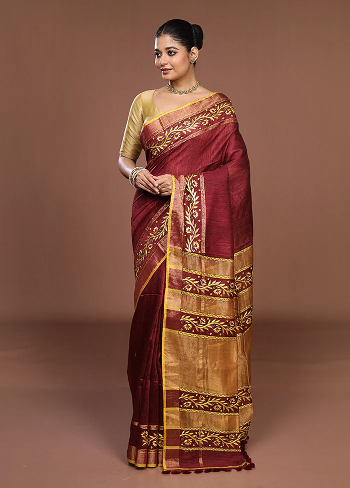 Cream Handloom Matka Pure Silk Saree With Blouse Piece - Image 4