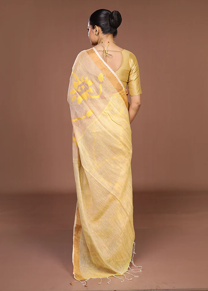 Cream Handloom Matka Pure Silk Saree With Blouse Piece - Image 3