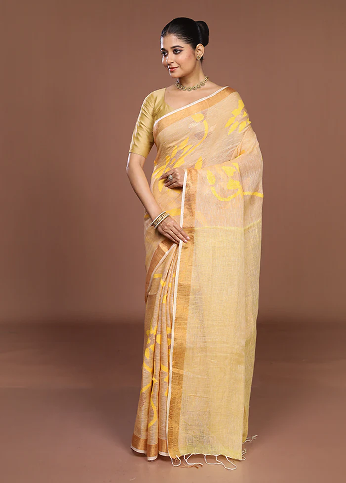 Cream Handloom Matka Pure Silk Saree With Blouse Piece - Image 4