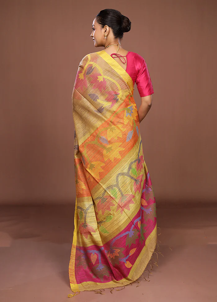 Cream Handloom Matka Pure Silk Saree With Blouse Piece - Image 3