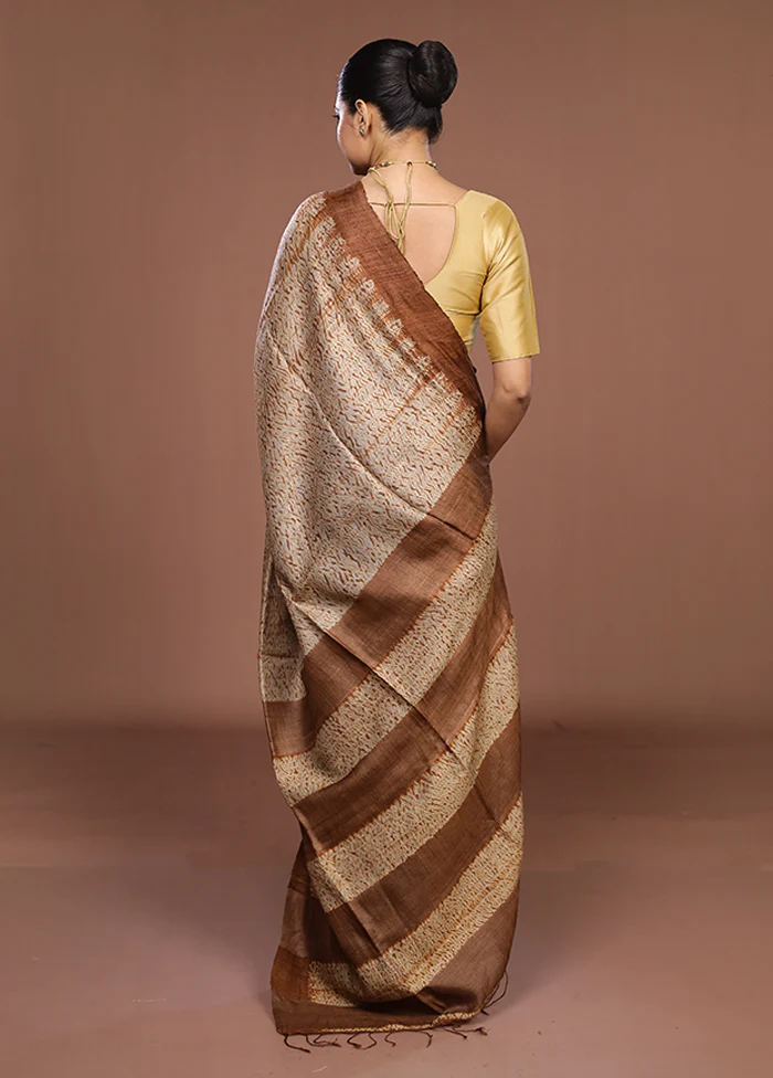 Cream Handloom Matka Pure Silk Saree With Blouse Piece - Image 3