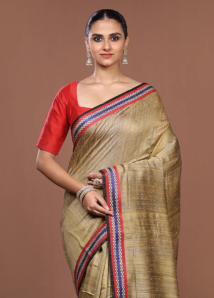 Cream Handloom Matka Pure Silk Saree With Blouse Piece