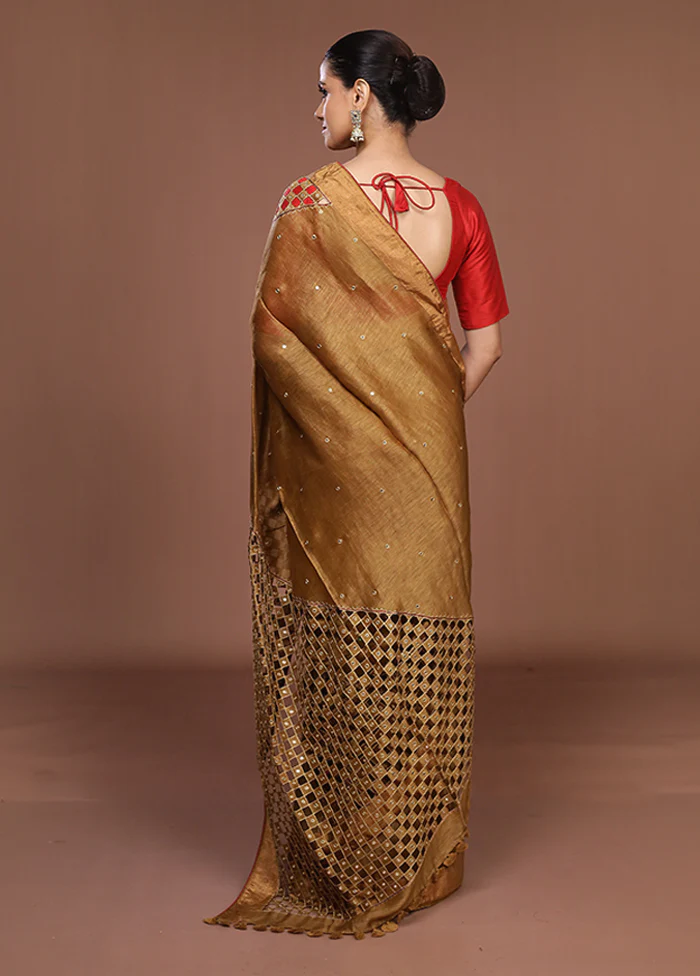 Cream Handloom Matka Pure Silk Saree With Blouse Piece - Image 3