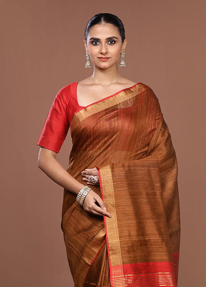 Cream Handloom Matka Pure Silk Saree With Blouse Piece
