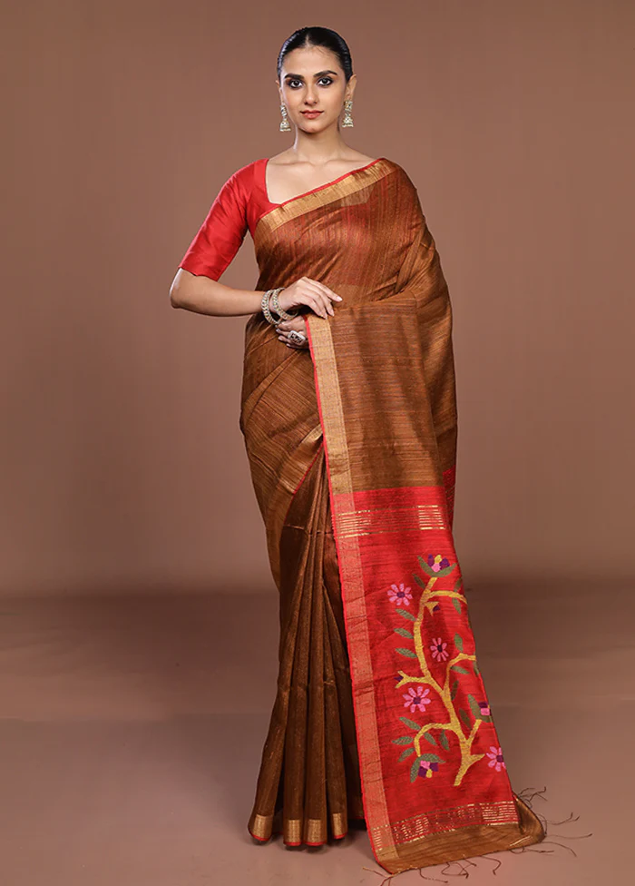 Cream Handloom Matka Pure Silk Saree With Blouse Piece - Image 2