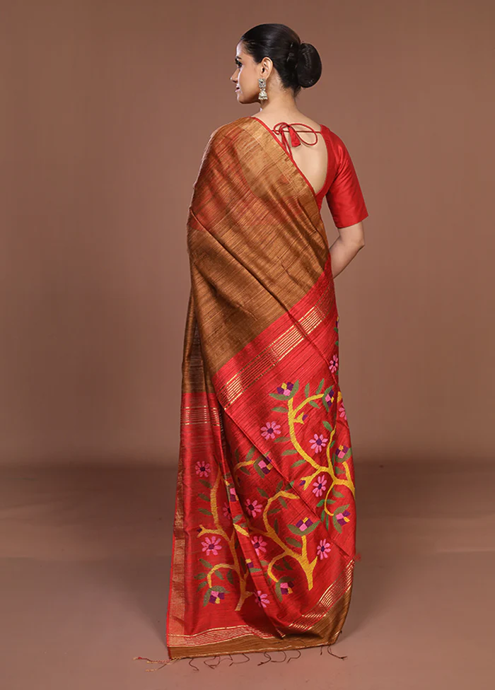 Cream Handloom Matka Pure Silk Saree With Blouse Piece - Image 3