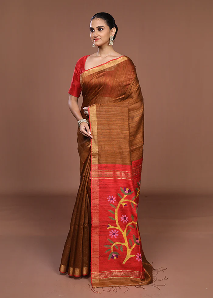 Cream Handloom Matka Pure Silk Saree With Blouse Piece - Image 4