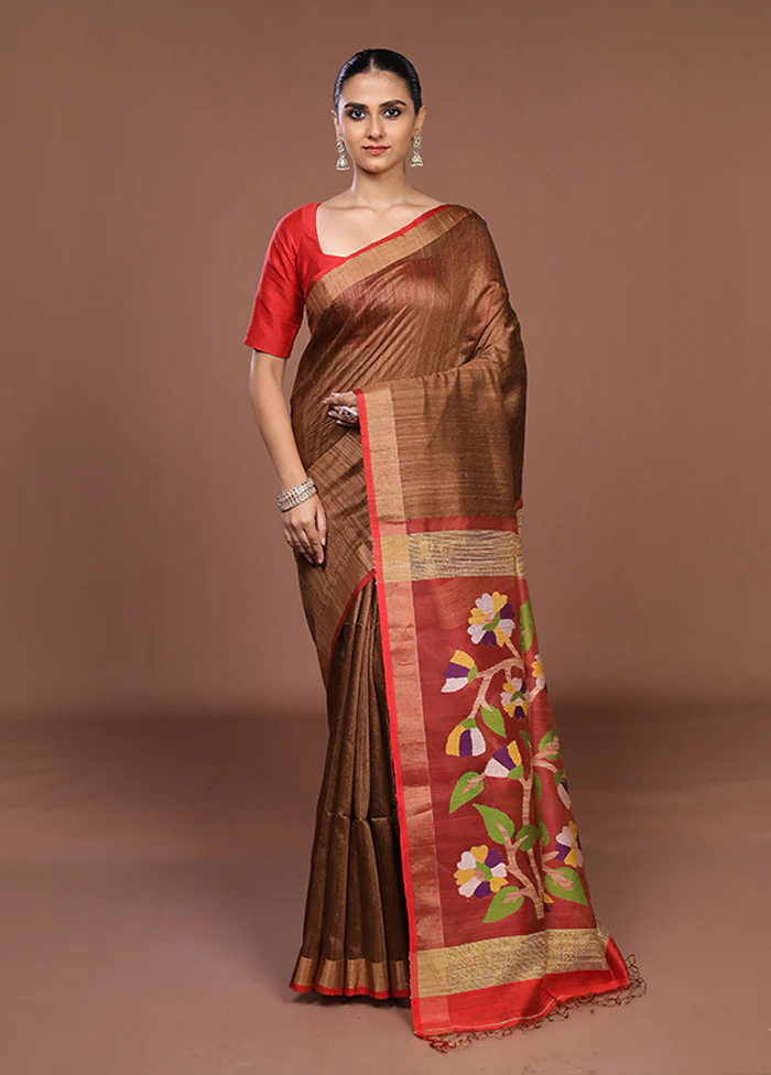 Cream Handloom Matka Pure Silk Saree With Blouse Piece - Image 2