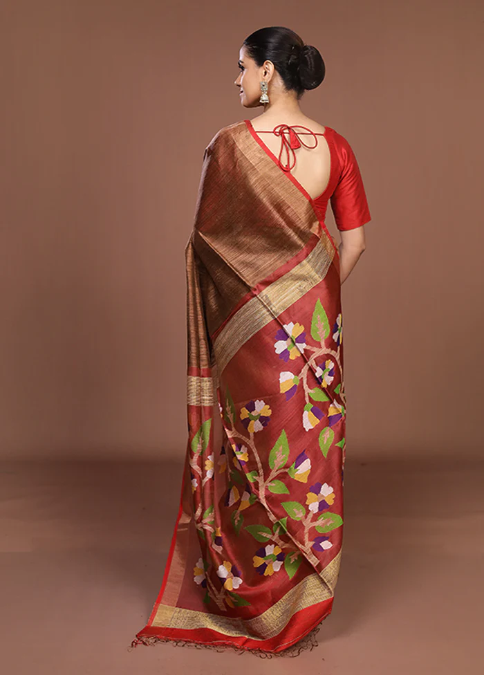 Cream Handloom Matka Pure Silk Saree With Blouse Piece - Image 3
