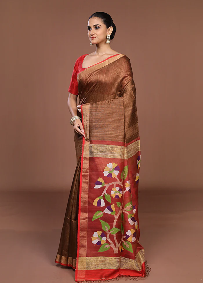 Cream Handloom Matka Pure Silk Saree With Blouse Piece - Image 4