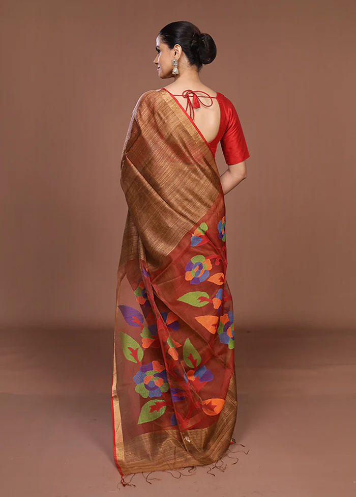 Cream Handloom Matka Pure Silk Saree With Blouse Piece - Image 3