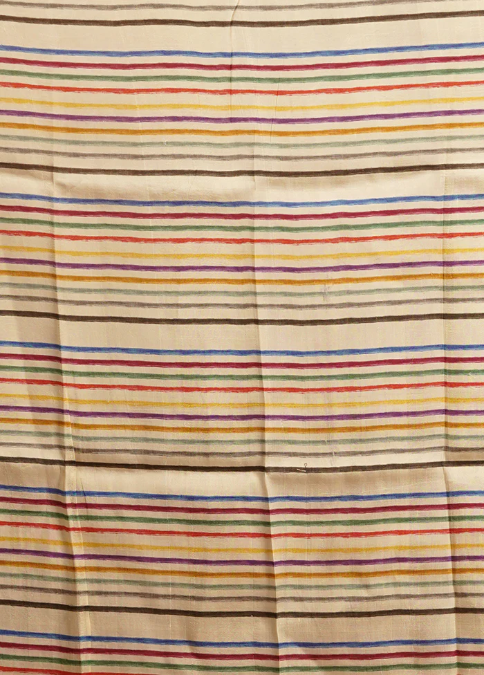 Cream Handloom Printed Pure Silk Saree Without Blouse Piece - Image 5