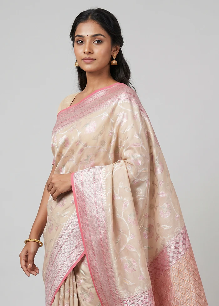 Cream Handloom Pure Georgette Saree With Blouse Piece - Image 2
