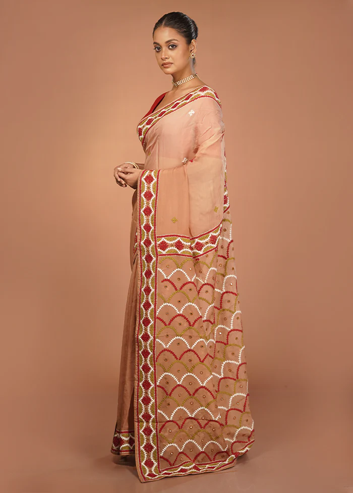 Cream Handloom Pure Georgette Saree With Blouse Piece - Image 4
