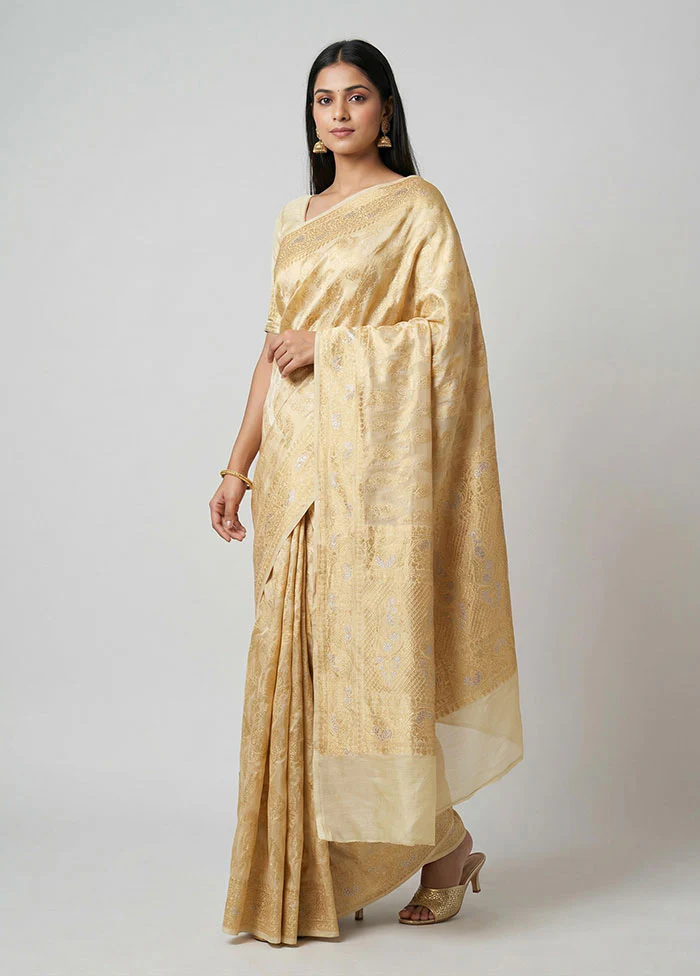 Cream Handloom Pure Georgette Saree With Blouse Piece