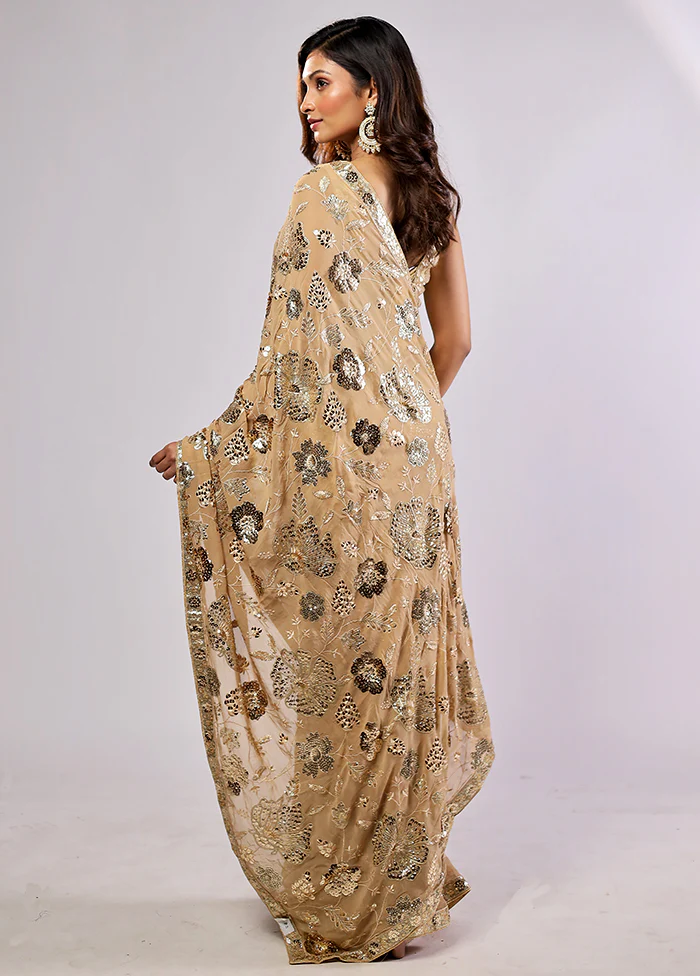 Cream Handloom Pure Georgette Saree With Blouse Piece - Image 4