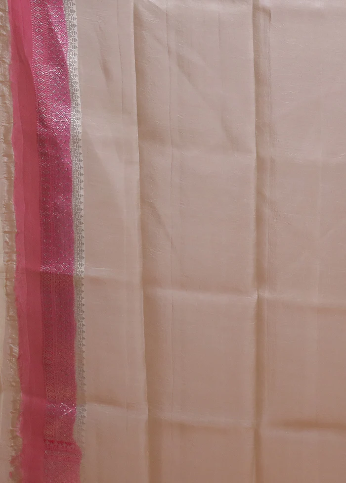 Cream Handloom Pure Organza Saree With Blouse Piece - Image 5
