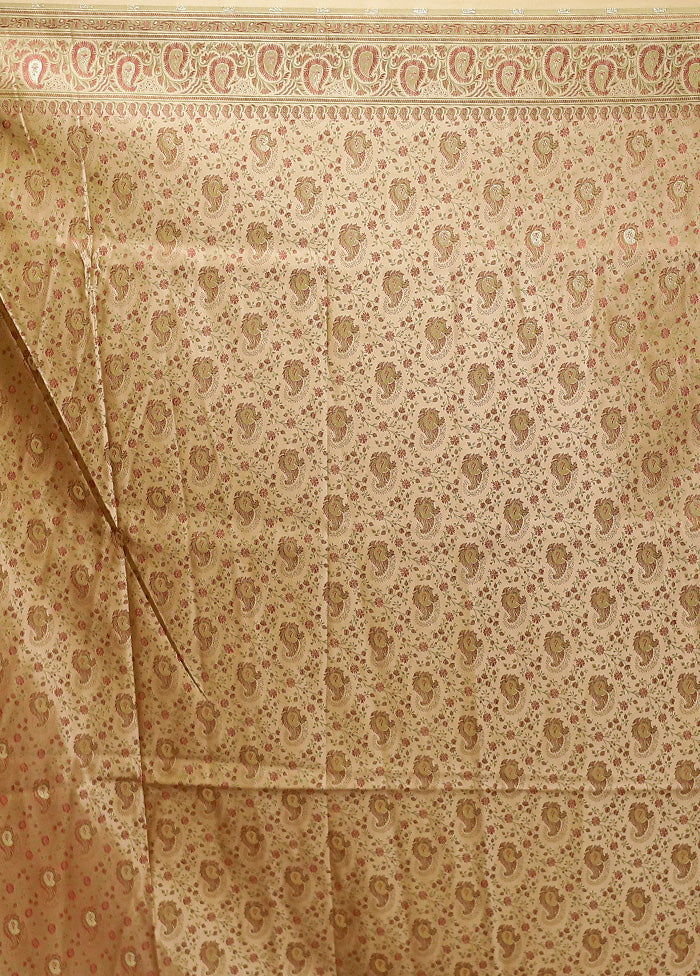 Cream Handloom Tanchoi Pure Silk Saree With Blouse Piece - Image 5
