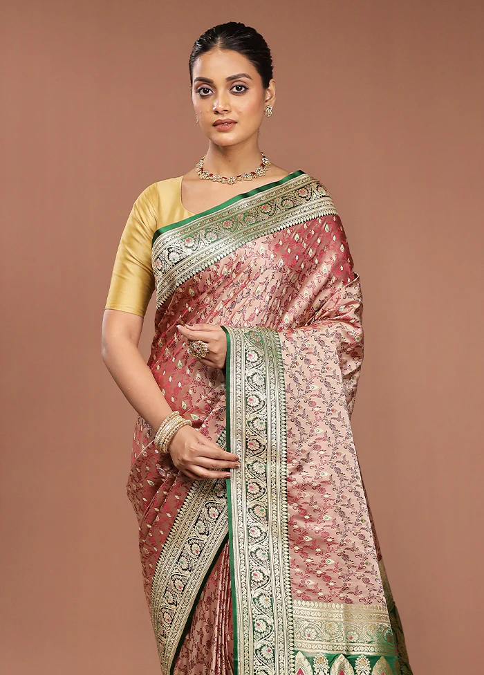 Cream Handloom Tanchoi Pure Silk Saree With Blouse Piece