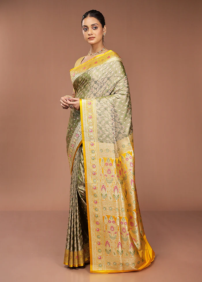 Cream Handloom Tanchoi Pure Silk Saree With Blouse Piece - Image 4
