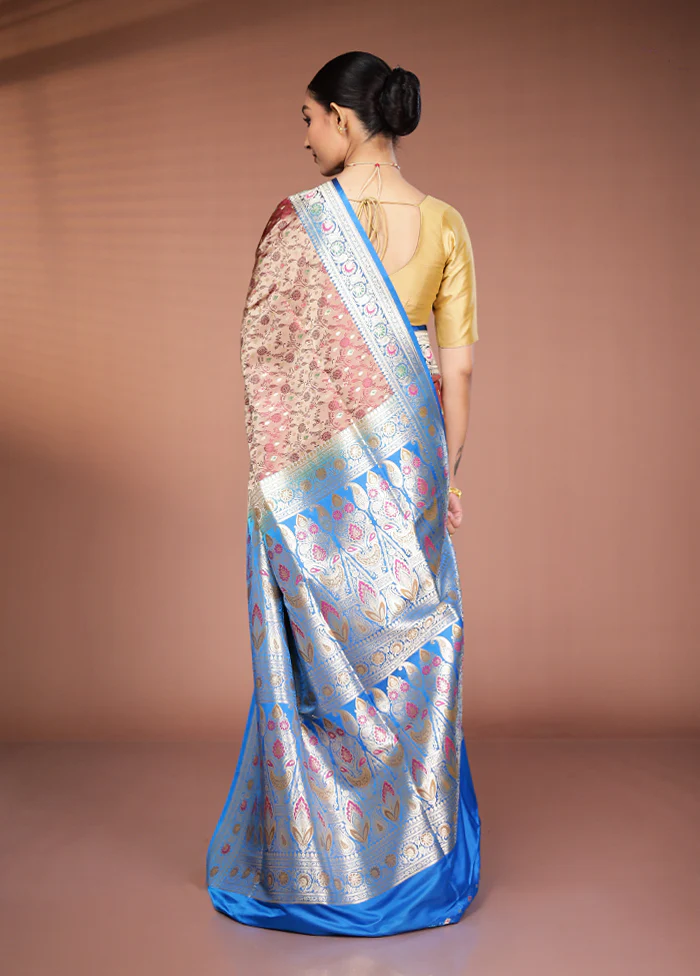 Cream Handloom Tanchoi Pure Silk Saree With Blouse Piece - Image 3