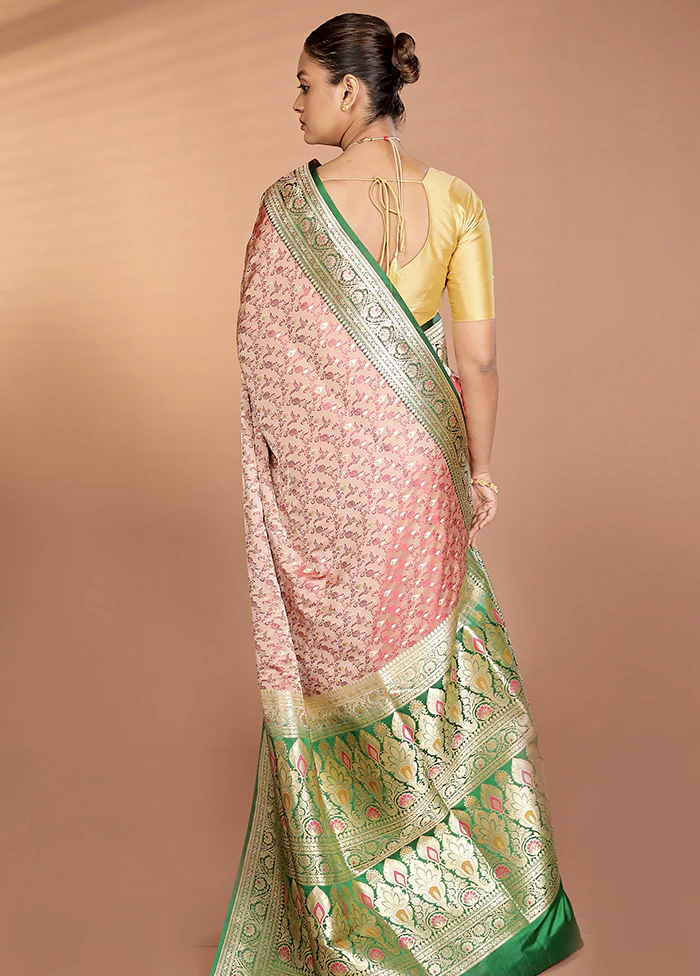Cream Handloom Tanchoi Pure Silk Saree With Blouse Piece - Image 3