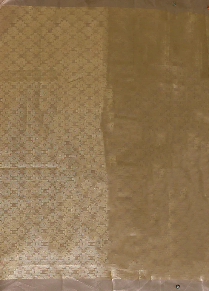 Cream Handloom Tissue Pure Silk Saree With Blouse Piece - Image 6