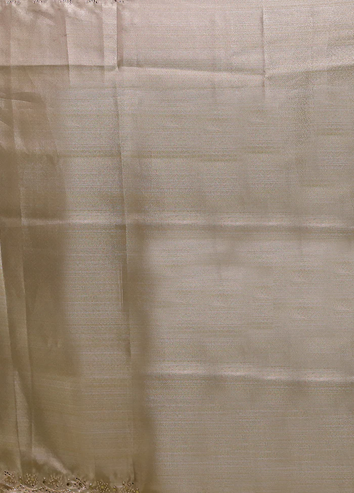 Cream Handloom Tissue Pure Silk Saree With Blouse Piece - Image 6
