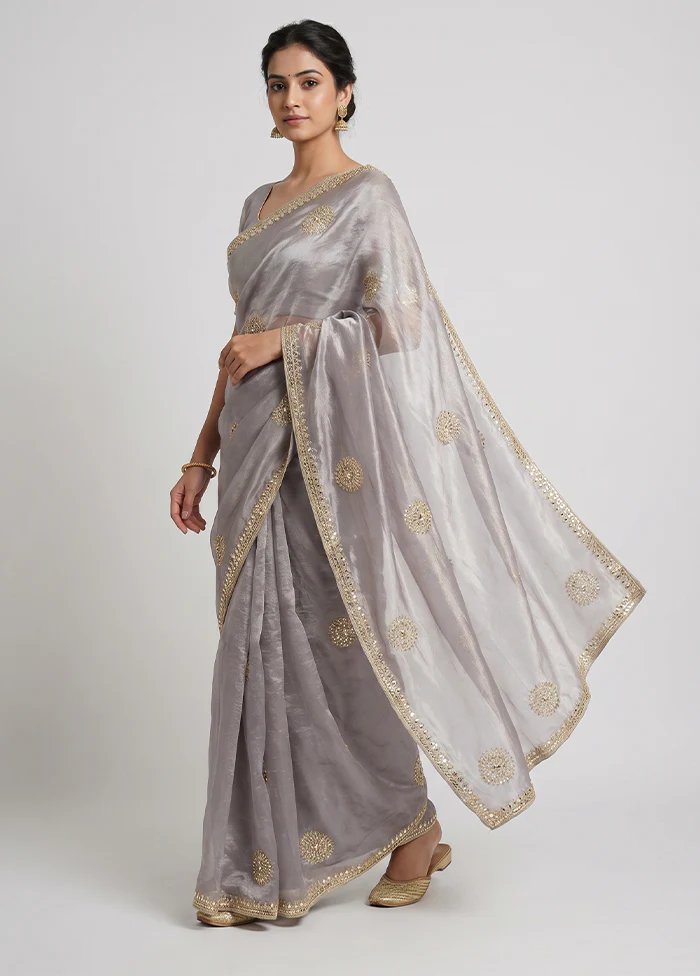 Cream Handloom Tissue Pure Silk Saree With Blouse Piece