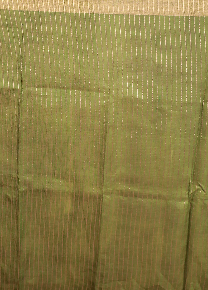 Cream Handloom Tussar Pure Silk Saree With Blouse Piece - Image 5