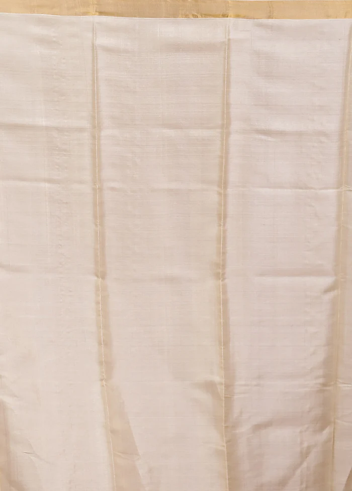 Cream Handloom Tussar Pure Silk Saree With Blouse Piece - Image 5