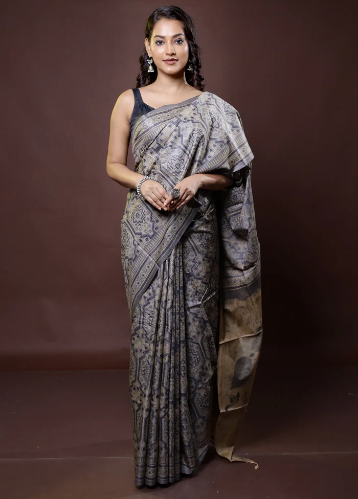 Cream Handloom Tussar Pure Silk Saree With Blouse Piece - Image 2