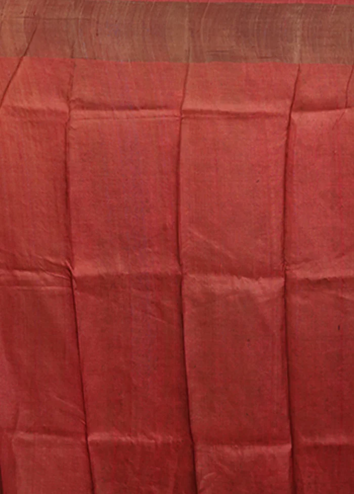 Cream Handloom Tussar Pure Silk Saree With Blouse Piece - Image 5
