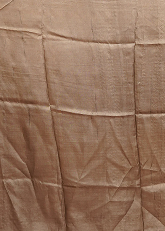 Cream Handloom Tussar Pure Silk Saree With Blouse Piece - Image 5