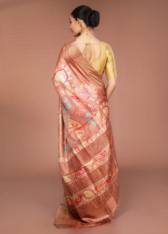 Cream Handloom Tussar Pure Silk Saree With Blouse Piece - Image 3