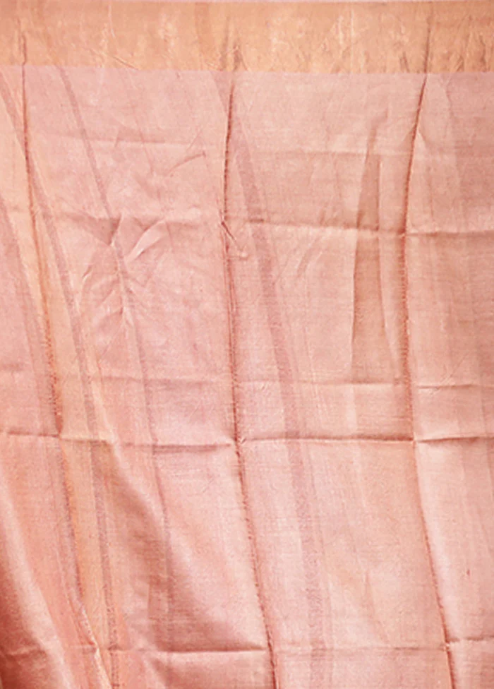 Cream Handloom Tussar Pure Silk Saree With Blouse Piece - Image 5
