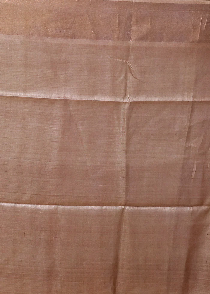Cream Handloom Tussar Pure Silk Saree With Blouse Piece - Image 5
