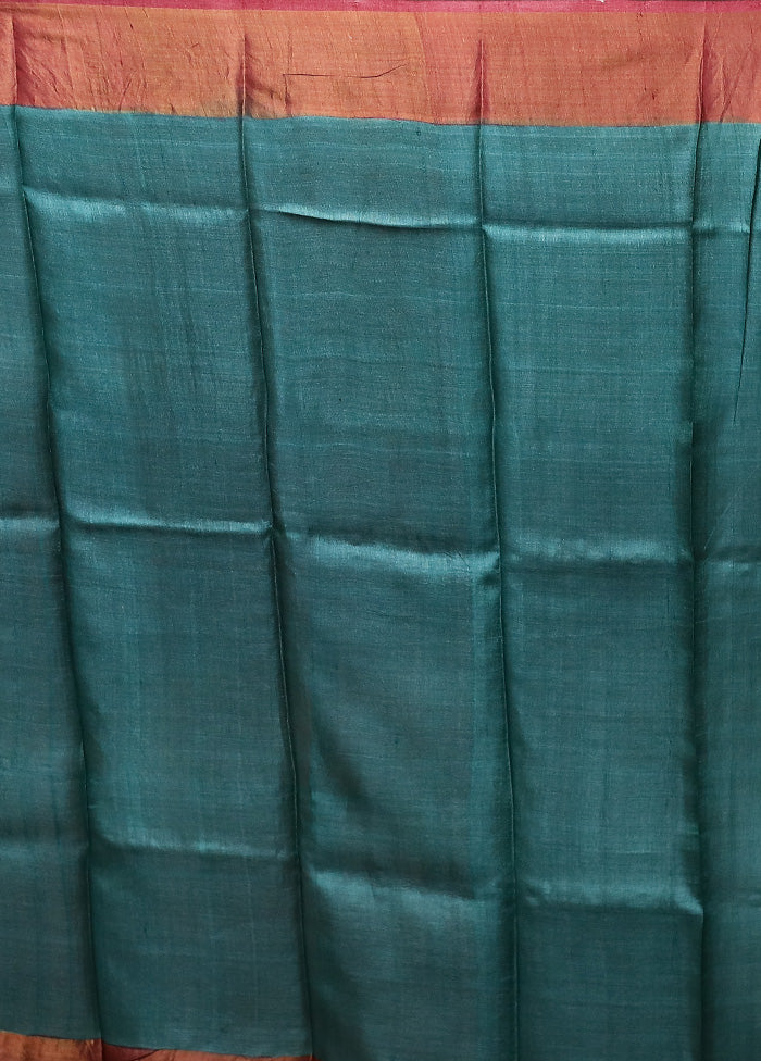 Cream Handloom Tussar Pure Silk Saree With Blouse Piece - Image 5