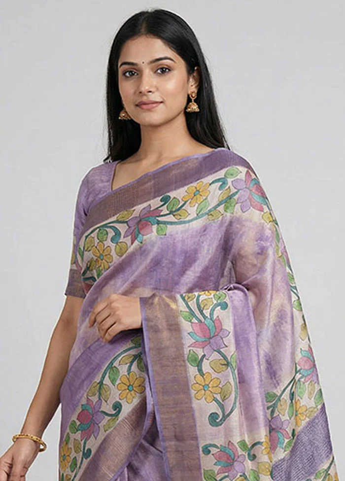 Cream Handloom Tussar Pure Silk Saree With Blouse Piece - Image 2