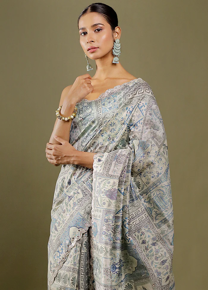 Cream Handloom Tussar Pure Silk Saree With Blouse Piece - Image 3